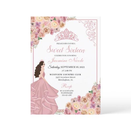 Blush Pink Peach Floral Sweet Sixteen Birthday