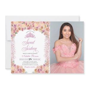 Blush Pink Peach Floral Sweet Sixteen Birthday