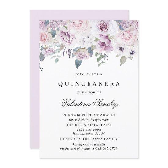 Blush Pink Purple Watercolor Floral Quinceanera