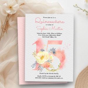 Blush Pink Quinceanera Floral Number 15 Birthday