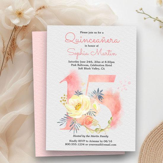 Blush Pink Quinceanera Floral Number 15 Birthday