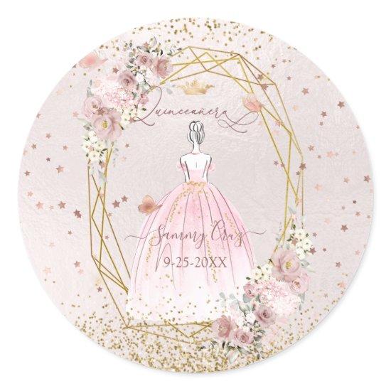 Blush Pink Quinceanera H2 Flowers Dusty Pink Roses Classic Round Sticker