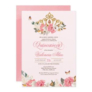 Blush Pink Rose Butterflies Quinceanera Gold Tiara