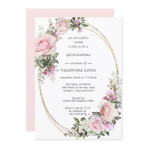Blush Pink Rose Floral Gold Quinceanera