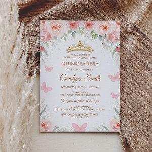 Blush Pink Rose Floral Quinceañera Butterfly