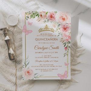Blush Pink Rose Floral Quinceañera Butterfly Tiara