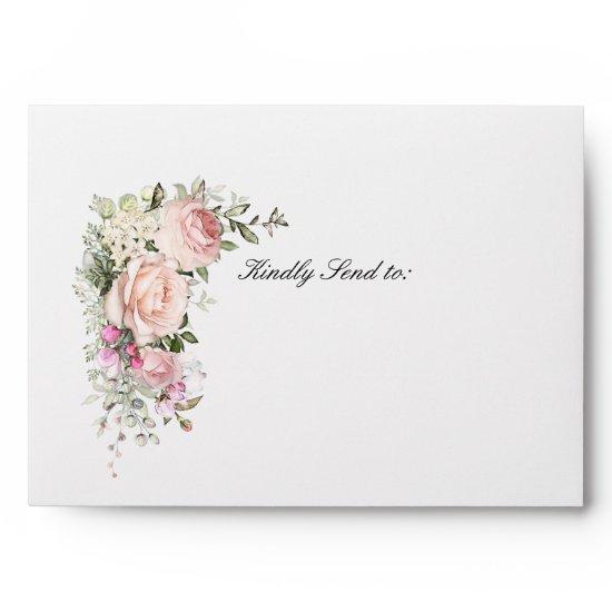 Blush Pink Rose Floral Quinceanera Envelope