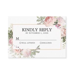 Blush Pink Rose Floral Quinceanera RSVP Enclosure Card
