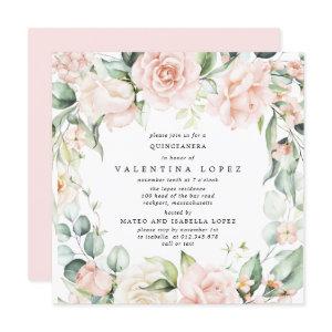 Blush Pink Rose Floral Square Quinceanera