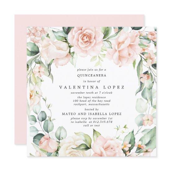 Blush Pink Rose Floral Square Quinceanera