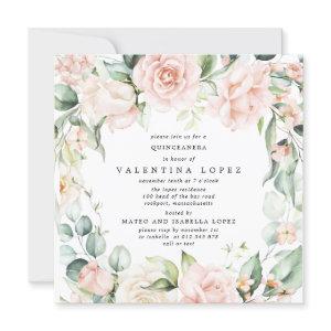 Blush Pink Rose Floral Square Quinceanera