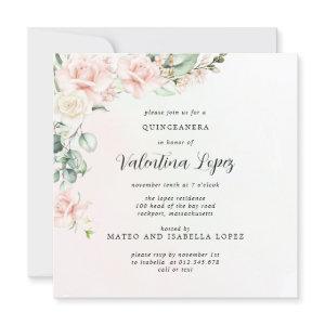 Blush Pink Rose Floral Square Quinceanera