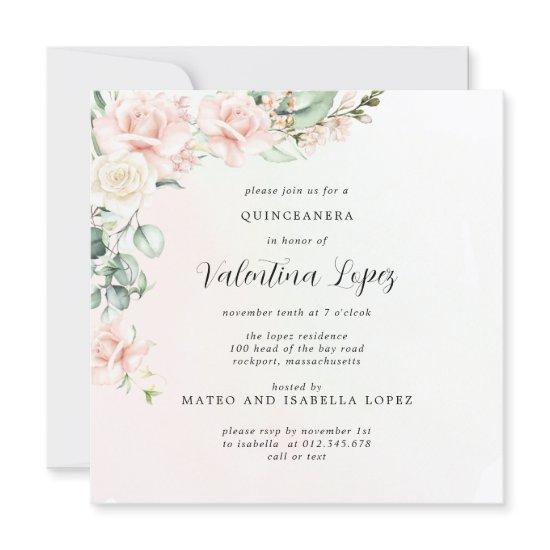 Blush Pink Rose Floral Square Quinceanera