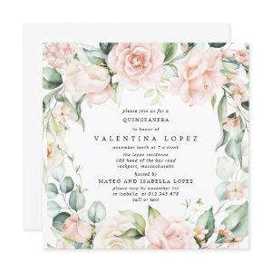 Blush Pink Rose Floral Square Quinceanera
