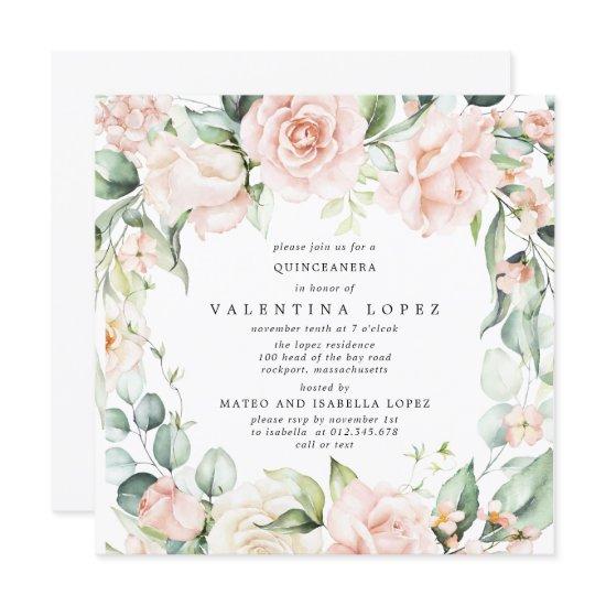 Blush Pink Rose Floral Square Quinceanera
