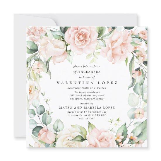 Blush Pink Rose Floral Square Quinceanera