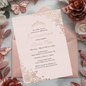 Blush Pink Rose Gold Floral Quinceanera Birthday  Foil