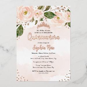 Blush Pink Rose Gold Flower Tiara Quinceanera  Foil