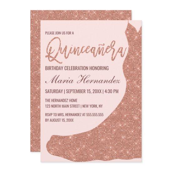 Blush Pink Rose Gold Glitter Dress Quinceañera