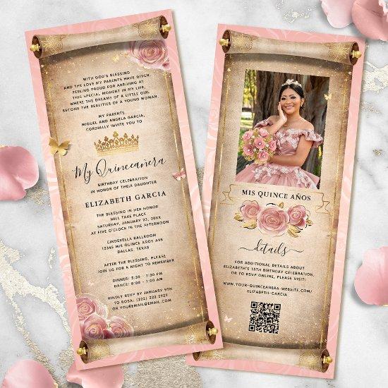 Blush Pink Rose Gold Mis Quince Photo Scroll