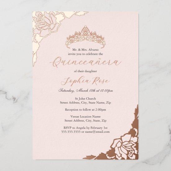Blush Pink Rose Gold Quinceanera Birthday  Foil