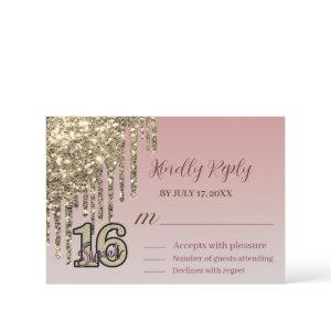 Blush Pink Rose Gold Sweet Sixteen RSVP Card