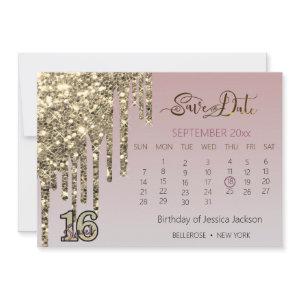 Blush Pink  Rose Gold Sweet Sixteen Save The Date