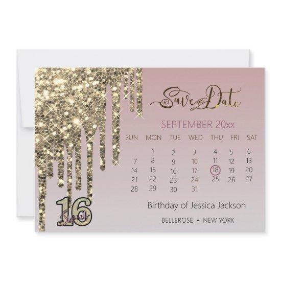 Blush Pink  Rose Gold Sweet Sixteen Save The Date