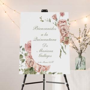 Blush pink rose Quinceanera welcome sign