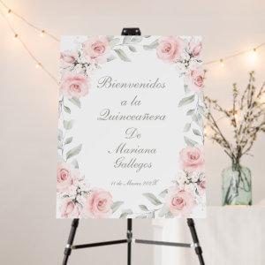 Blush pink rose Quinceanera welcome sign