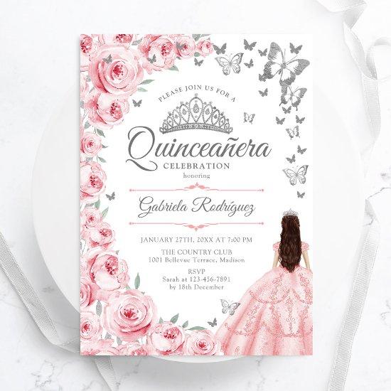 Blush Pink Roses Butterflies Floral Quinceanera