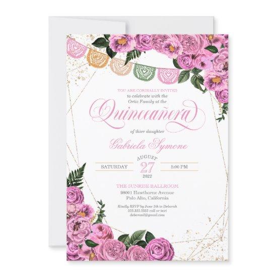 Blush Pink Roses Elegant Floral Fiesta Quinceañera