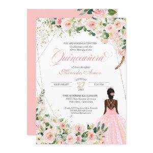 Blush Pink Roses Floral Afrolatina Quinceanera