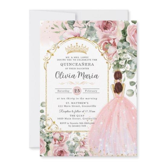 Blush Pink Roses Floral Dress Quinceañera Sweet 16