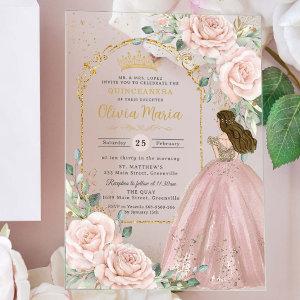 Blush Pink Roses Floral Gold Quinceañera Sweet 16  Acrylic