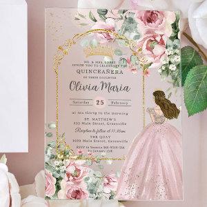 Blush Pink Roses Floral Gold Quinceañera Sweet 16  Acrylic