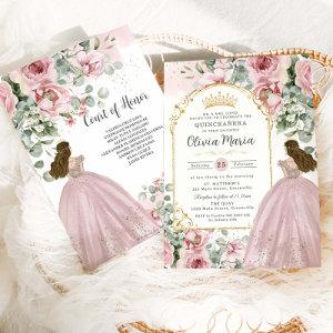 Blush Pink Roses Floral Gold Quinceañera Sweet 16