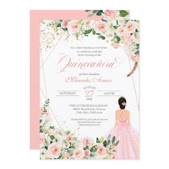 Blush Pink Roses Floral Quinceanera Celebration In