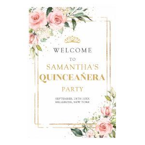 Blush pink roses gold glitter 15 birthday welcome poster