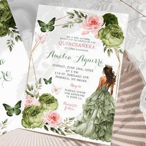 Blush Pink Sage Green Floral Mexican Quinceañera