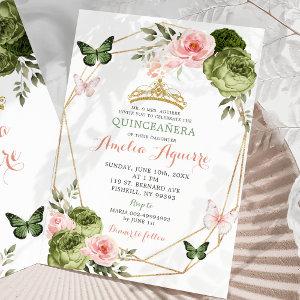 Blush Pink Sage Green Geometric Floral Quinceañera