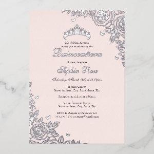 Blush Pink Silver Floral Quinceanera Birthday  Foil