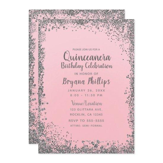 Blush Pink & Silver Glitter Crown Quinceañera 15