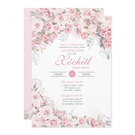 Blush Pink Silver Rose Garden Blossom Quinceanera