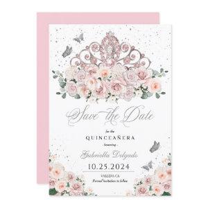 Blush Pink Silver Tiara Save The Date Quinceañera