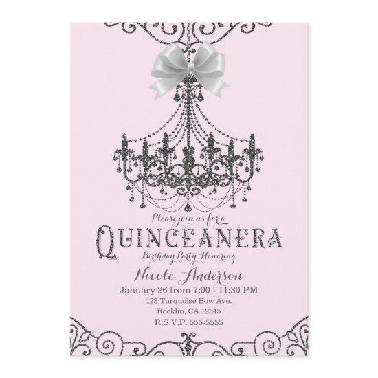 Blush Pink Silver White Bow Quinceañera 15 15th