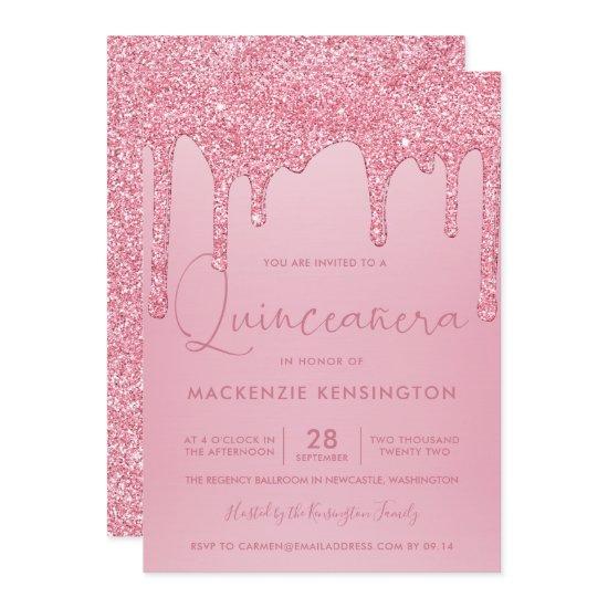 Blush Pink Sparkle Glitter Drips Quinceañera