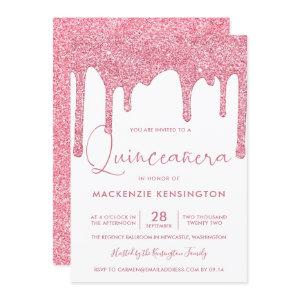 Blush Pink Sparkle Glitter Drips Quinceañera