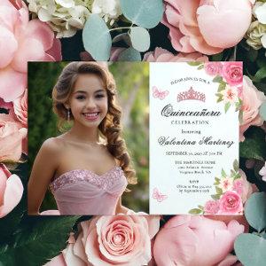 Blush Pink Two Photo Floral Quinceanera