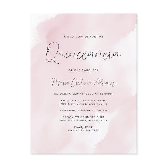 Blush Pink Watercolor 15th Birthday Quinceañera In Postcard